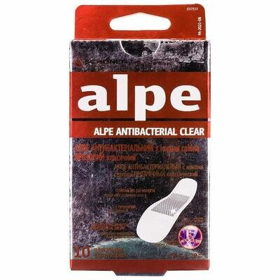 Пластир медичний Alpe Antibacterial Clear антибактеріальний з іонами срібла, прозорий класичний 76 мм х 19 мм, 10 штук