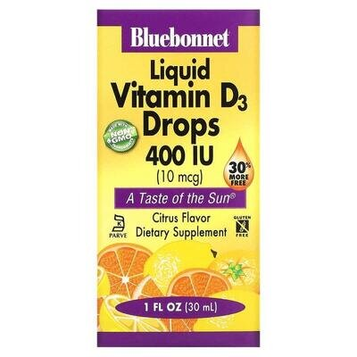 Вітамін D3 400IU Bluebonnet Nutrition смак апельсину, 30 мл