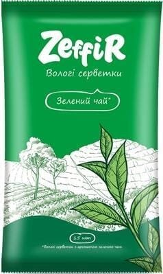 Серветки вологі Zeffir Зелений чай, 15 шт