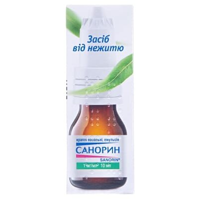 Санорин краплі наз., емульс. 1 мг/мл по 10 мл у флак. з криш.-крап.