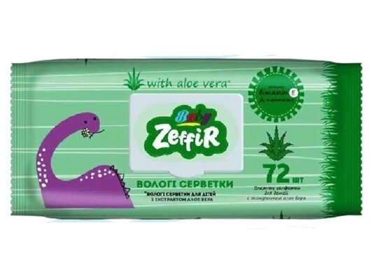 Серветки вологі Zeffir Baby дитячі з екстрактом алое вера, з клапаном, 72 шт