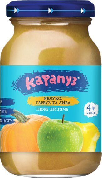 Пюре фруктово-овочеве Карапуз Яблуко, гарбуз і айва, 170 г