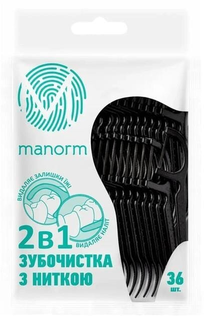 Манорм зубочистки з освіжаючою ниткою, чорні, 36 штук