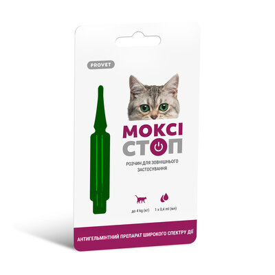 Краплі ProVET Моксістоп для котів масою тіла до 4 кг, 1 піпетка 0,4 мл