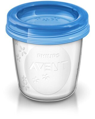 Контейнери Philips Avent SCF618/10 для зберігання грудного молока + 2 адаптери для молоковідсмоктувача, 180 мл, 10 шт