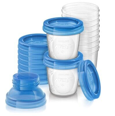 Контейнери Philips Avent SCF618/10 для зберігання грудного молока + 2 адаптери для молоковідсмоктувача, 180 мл, 10 шт