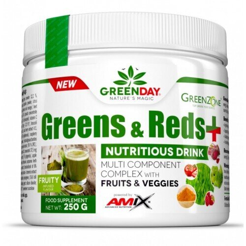 Зелена суміш Amix Nutrition GreenDay Greens & Reds фруктовий, 250 г