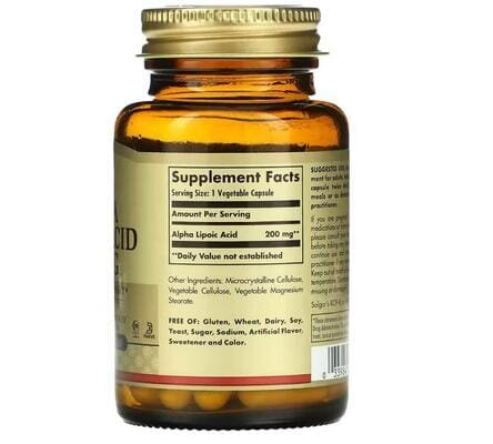 Альфа-ліпоєва кислота Solgar Alpha Lipoic Acid 200 мг вег. капсули №50