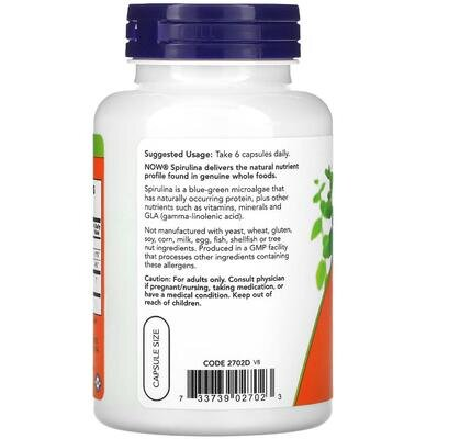 Спіруліна NOW Spirulina 500 мг вег. капсули №120