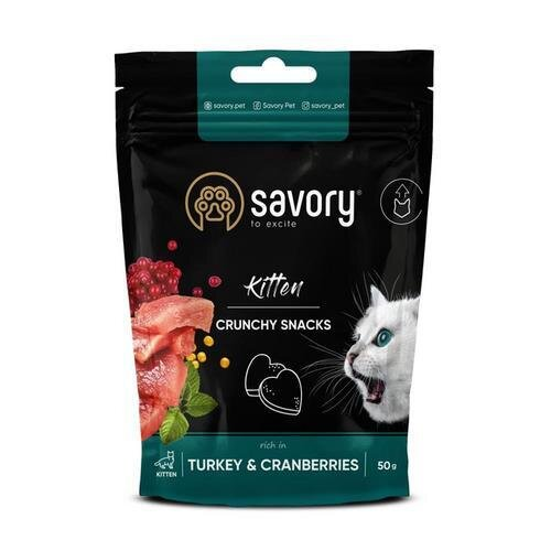 Ласощі для кошенят Savory Kitten хрусткі з індичкою та журавлиною, 85 г
