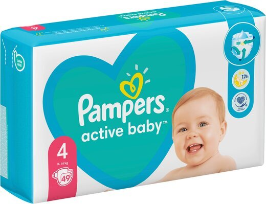 Підгузки дитячі Pampers Active Baby розмір 4, 9-14 кг, 49 шт
