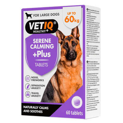 Таблетки заспокійливі VetIQ Serene Calming Plus для гіперактивних, нервових собак середніх та великих порід, 60 штук