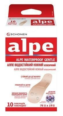 Пластир медичний Alpe Waterproof Gentle водостійкий ніжний, класичний 76 мм х 19 мм, 10 штук