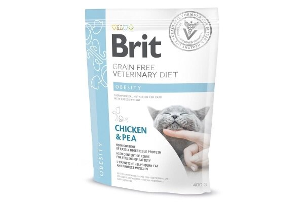 Корм сухий для кішок Brit GF Veterinary Diets Cat Obesity при надмірній вазі та ожирінні з куркою та горохом, 400 г