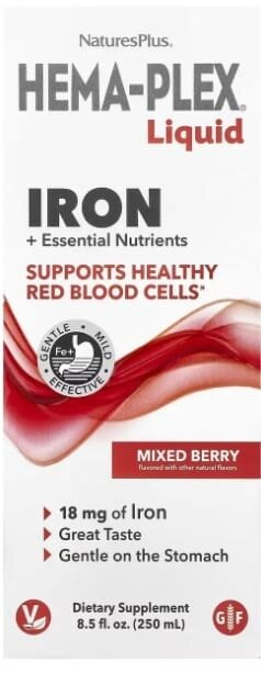 Вітамінно-мінеральний комплекс Nature's Plus Hema-Plex Liquid, ягідне асорті, 250 мл