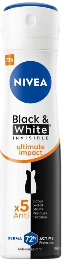 Дезодорант-антиперспірант спрей Nivea Black & White Invisible Ultimate Impact Чорне та Біле Невидимий Extra 72h (83486), 150 мл