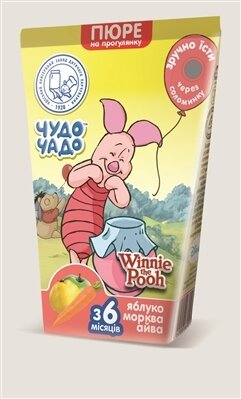Пюре фруктово-овочеве Чудо-Чадо Winnie Pooh Яблуко-морква-айва з цукром, 135 г