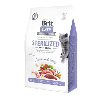 Корм сухий для стерилізованих котів і котів з надмірною вагою Brit Care Cat GF Sterilized Weight Control з качкою та індичкою, 2 кг