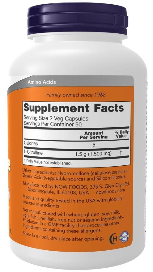 L-цитрулін NOW L-Citrulline 750 мг вег. капсули №180