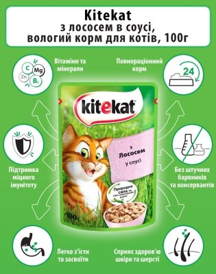 Корм вологий для кішок Kitekat з лососем у соусі, 100 г