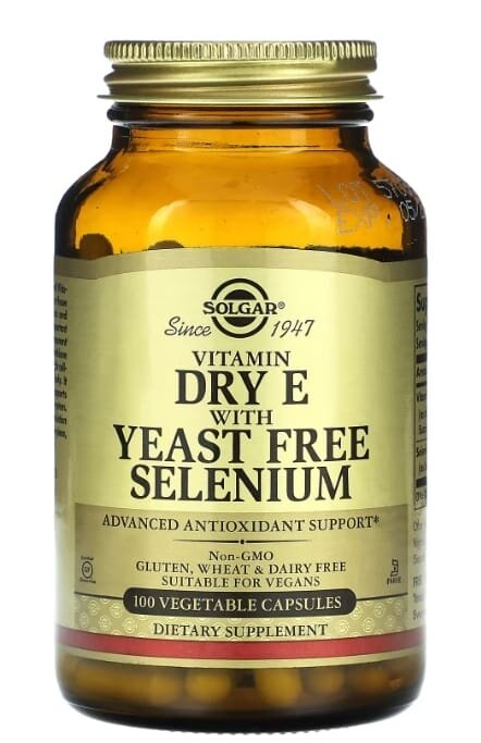 Вітамін Е та селен Solgar Dry Vitamin E with Yeast-Free Selenium вег. капсули №100
