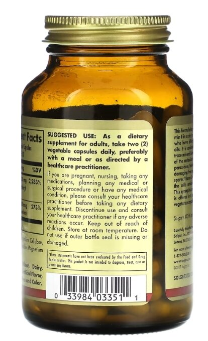 Вітамін Е та селен Solgar Dry Vitamin E with Yeast-Free Selenium вег. капсули №100
