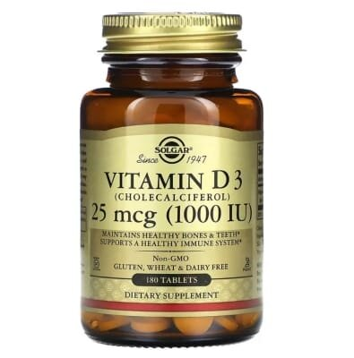 Вітамін Д3 Solgar Vitamin D3 (Cholecalciferol) 25 мкг (1000 МО) таблетки №180