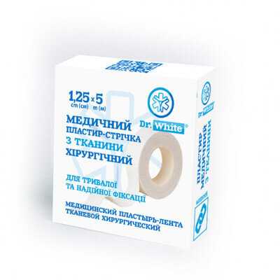 Пластир-стрічка Dr.White з тканини хірургічний 1,25 см x 5 м