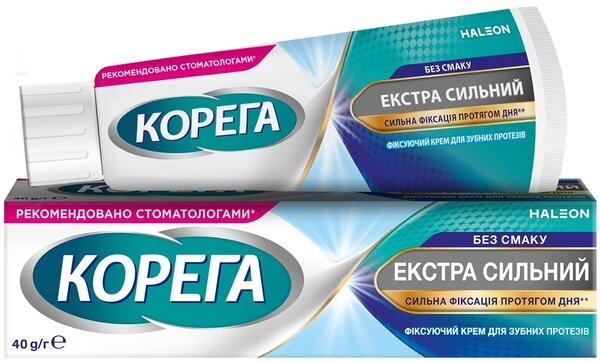 Крем фіксуючий для зубних протезів Корега Екстра Сильний Без Смаку, 40 г