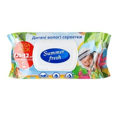 Серветки вологі Summer Fresh дитячі, з клапаном, 132 шт
