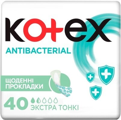Щоденні гігієнічні прокладки Kotex Antibacterial екстра тонкі, 40 шт