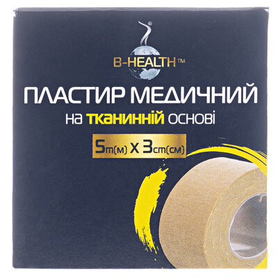 Пластир медичний B-Heаlth на тканинній основі, котушка, розмір 5 м х 3 см