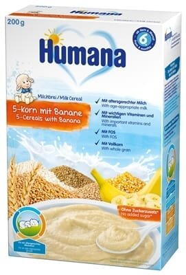 Каша молочна Humana 5 злаків з бананом для дітей з 6 місяців, 200 г