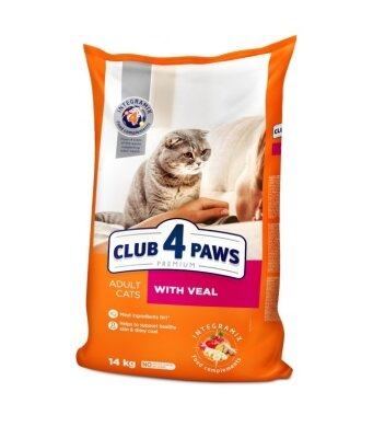 Корм сухий Club 4 Paws для дорослих кішок з Телятиною Преміум, 14 кг