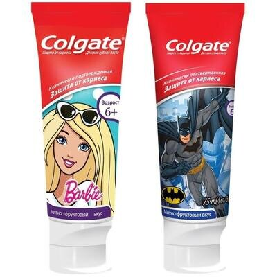 Зубна паста Colgate Barbie/Batman, дитяча, 75 мл