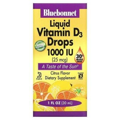 Вітамін D3 1000IU Bluebonnet Nutrition смак апельсину, 30 мл