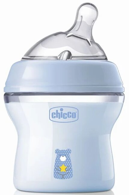 Пляшка дитяча пластикова Chicco Natural Feeling з соскою силіконовою, повільний потік, для хлопчиків, 150 мл