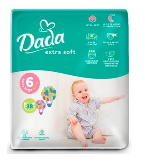 Підгузки Dada Extra Soft Extra Large дитячі, розмір 6, 16+ кг, 38 шт