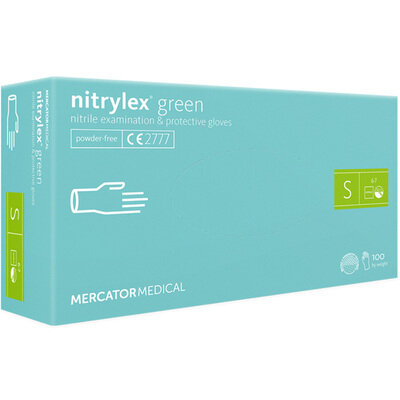 Рукавички оглядові Mercator Medical Nitrylex Green нітрилові неопудрені, розмір S, нестерильні, зелені, 100 штук