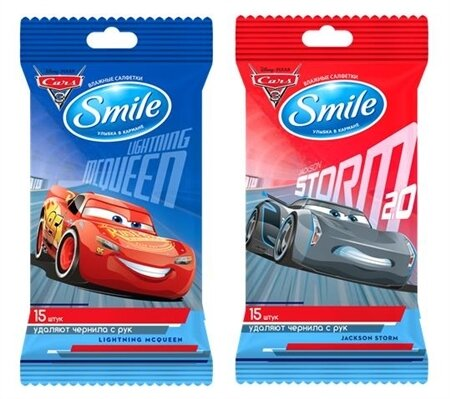Серветки вологі Smile Тачки mix, 15 шт