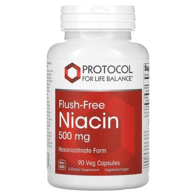 Ніацин Protocol for Life Balance Flush-Free Niacin без почервоніння 500 мг, 90 веганських капсул