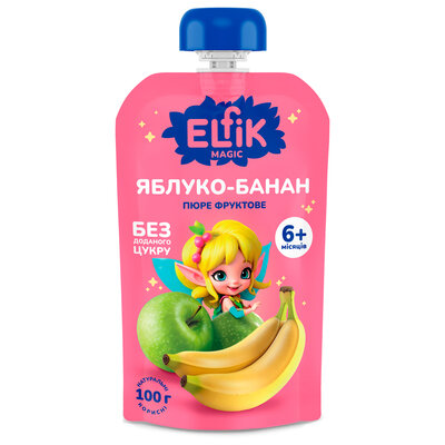 Пюре фруктове Elfik Magic для дітей з 6 місяців яблуко-банан, 100 г