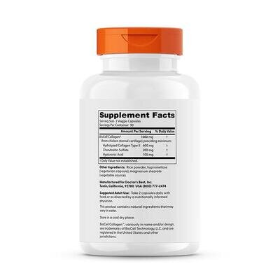 Гіалуронова кислота та хондроїтин Doctor's Best Hyaluronic Acid with Chondroitin Sulfate, 180 капсул