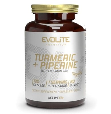 Куркума + Піперин Evolite Nutrition Turmeric + Piperine, 120 веганських капсул