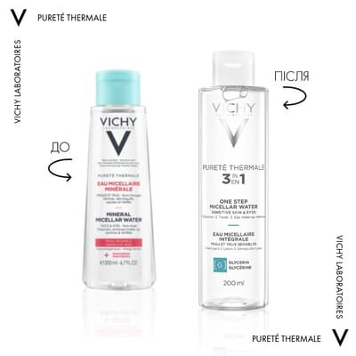 Міцелярна вода Vichy Purete Thermal, для чутливої шкіри обличчя і очей, 200 мл