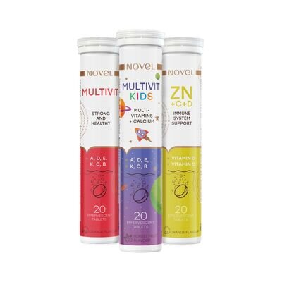 Набір Novel (Multivit табл. шип. №20 + Multivit Kids табл. шип. №20 + Vitamin C+Zinc+D табл. шип. №20)