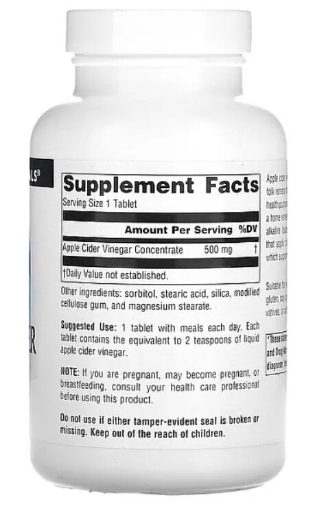 Яблучний оцет Source Naturals Apple Cider Vinegar 500 мг, 180 таблеток