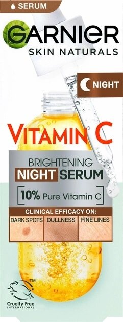 Сироватка для обличчя Garnier Skin Naturals нічна з вітаміном С для зменшення видимості пігментних плям, зморшок та вирівнювання тону шкіри, 30 мл