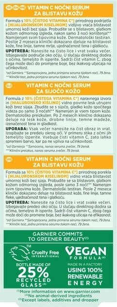 Сироватка для обличчя Garnier Skin Naturals нічна з вітаміном С для зменшення видимості пігментних плям, зморшок та вирівнювання тону шкіри, 30 мл