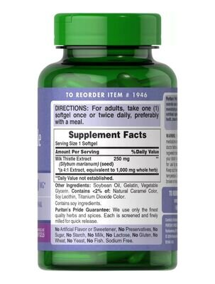 Розторопша Puritan's Pride Milk Thistle Extract 1000 мг, 180 гелевих капсул